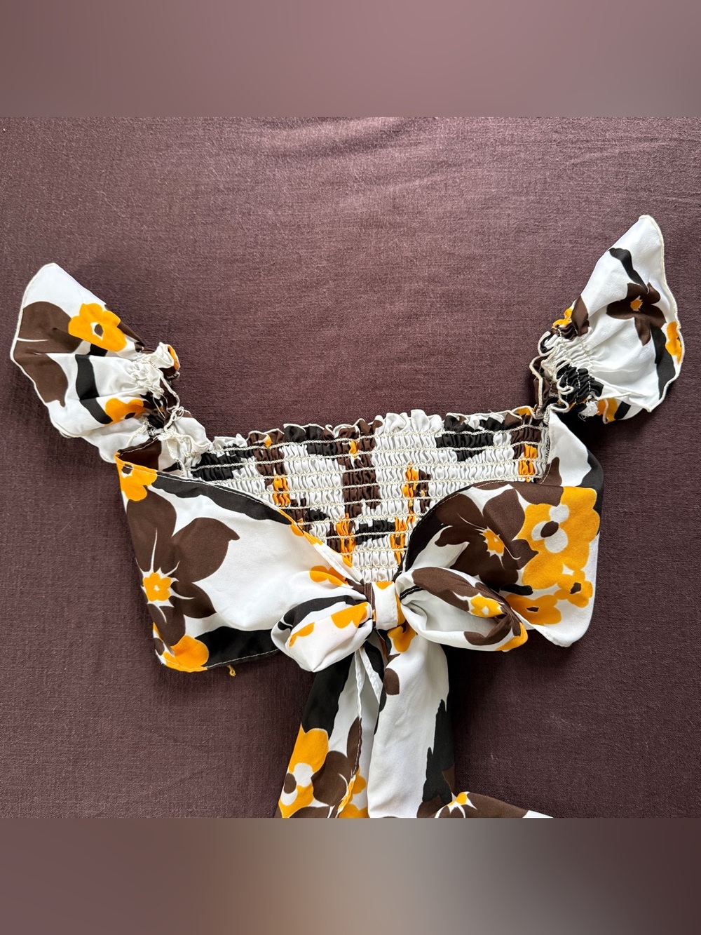True Vintage 1970s Floral Smocked Off-Shoulder Tiny Crop Reversible Top Boho S - Picture 11 of 11